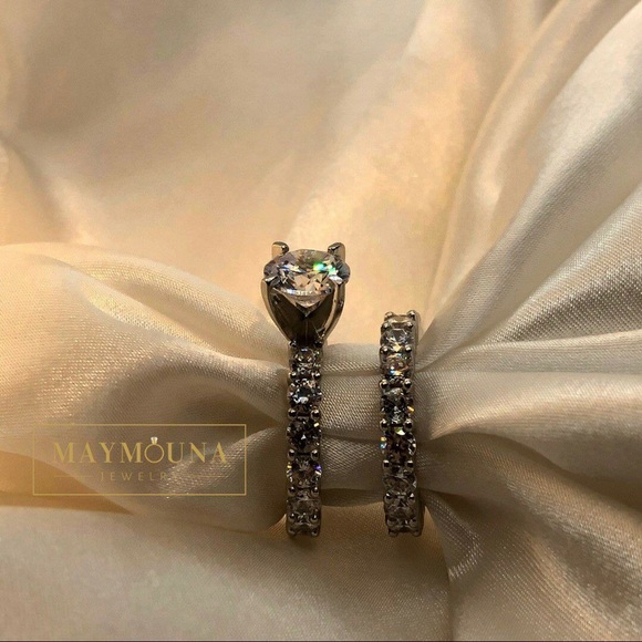 925 Sterling Silver 2 Pieces Wedding Ring Set - Picture 5 of 13